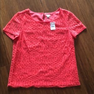 JCrew coral lace with silk underlay blouse